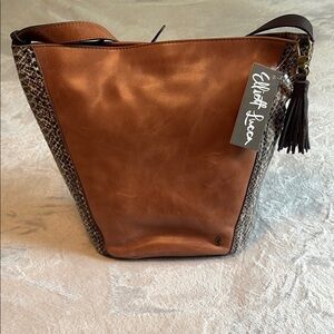 Elliott Lucca Leather Shoulder Bag in Brown and Tan
